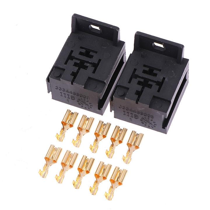 2Sets 5Pin Poles Automotive Relay Base Holder Socket With Mounting Bracket For Relays 3334485008 DJJ7054Y-6.3-21 Demoo