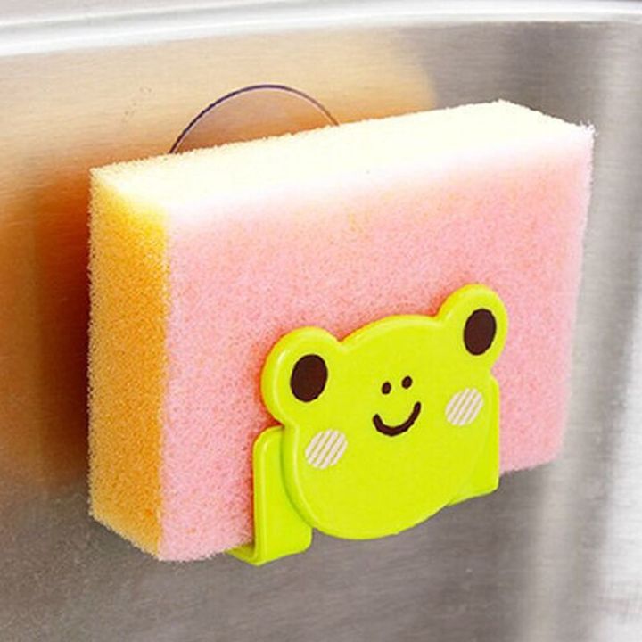 Cartoon Sponge Rag Storage Rack Sink Wall-Mounted Suck Holder Soap Hanging Shelves Kitchen Accessories Kitchen Household Items