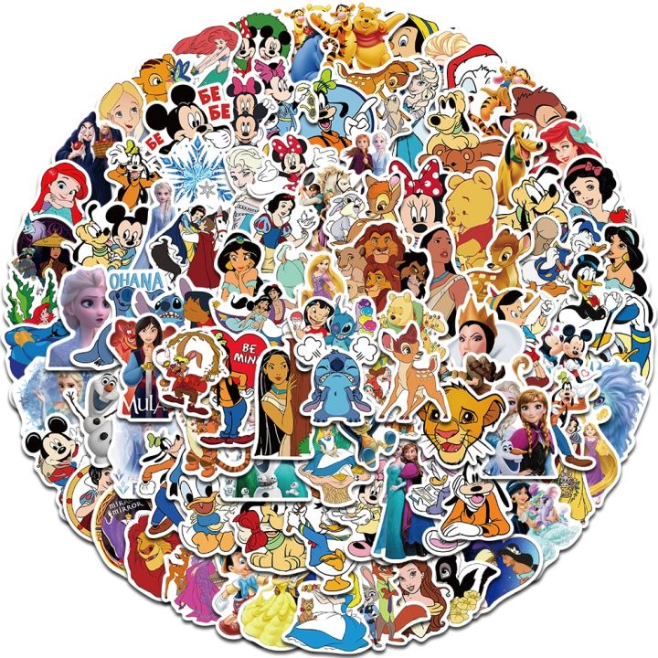 10/50/100pcs Disney Mix Cartoon Micky Princess Stickers Graffiti Decals Laptop Luggage Skateboard Waterproof Sticker Kid Toy
