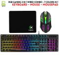RGB Gaming Keyboard & Mouse Combo - 7 Colour Wired RGB Mouse and Keyboard Set - USB Wired Pack For PC & Laptop - White & Black. 