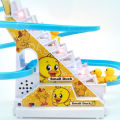 Duck Slide Toy Set Small Duck Climbing Stairs Toy Electric Ducks Chasing Race Track Game Set, Playful Roller Coaster Toy with 3 Duck LED Flashing Lights & Music Button, Fun Duck Stair Climbing Toy for Toddlers and Kids. 