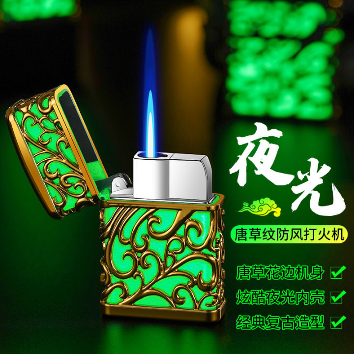 Wenzhou Lighter Factory Luminous Tangcao Direct Punching Windproof Creative Personality High-End Boys Lighter Trend Send Male Friends