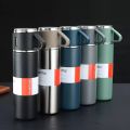 Gift Set 500ml Travel Water Bottles with 3 Mugs | Hot & Cold Thermos Flask Vacuum Insulation upto 8 hours | Stainless Steel Cups. 
