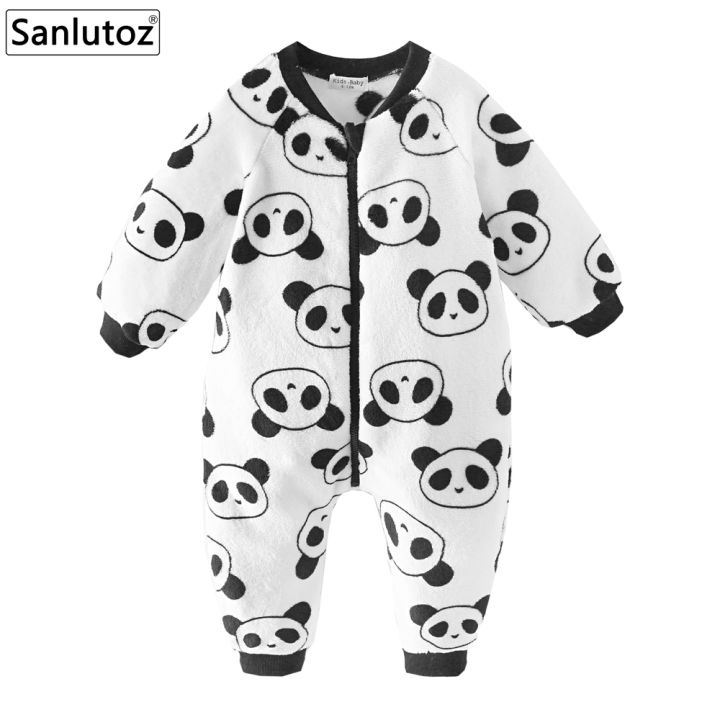 Sanlutoz Cute Panda Warm Fleece Cozy Winter Baby Rompers Long Sleeve Infants Little Kids Jumpsuits Clothing Zipper Korean Style