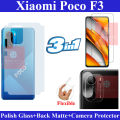 Xiaomi Poco F3 Tempered Glass Screen Protector Polish Glass + Back Camera 9H Gorilla Flexible Protector + Back Matte Protector Soft Skin Sheet Soft Film Protector For Xiaomi Poco F3. 