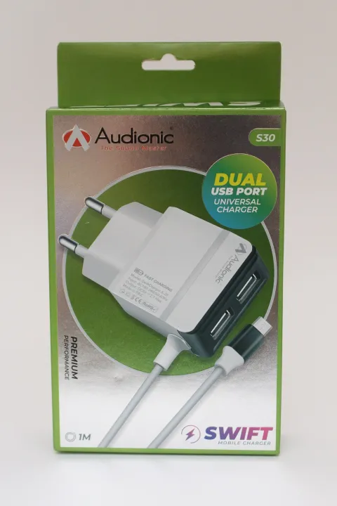 Audionic S30 2.0A High Quality Charger Dual USB Port with 1meter ...
