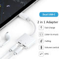 USB Type C to 3.5mm Audio Adapter With Charging Port 2 in 1 Dual Port Aux Headphone Jack Connector For Type-C Models | Earphone Converter Aux Audio Sound Cable With Type-C Charging Jack Headset Splitter Music Converter - High Quality. 