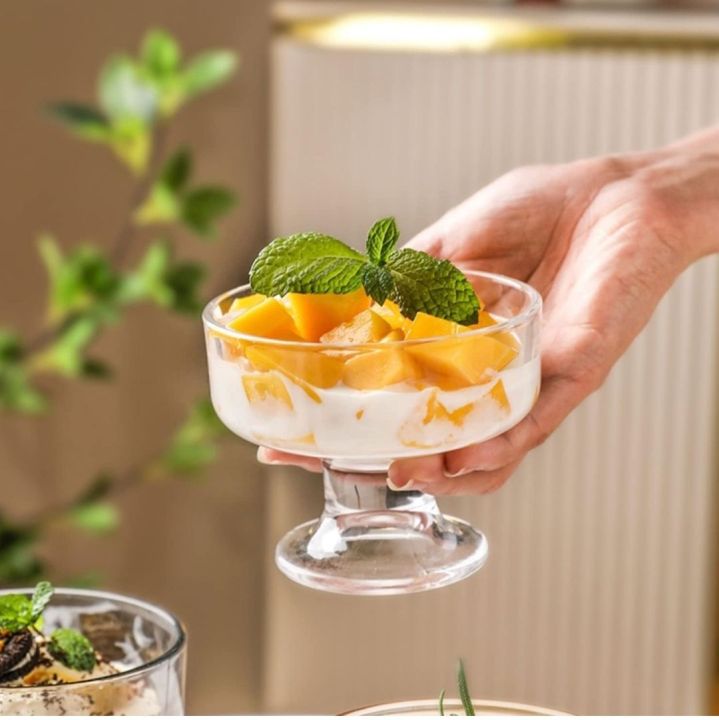 Crystal Glass Ice Cream Cups Set of 6- Premium European Ice Cream Bowls for Home - Multi- uses Serving Bowl for Chocolate falooda Sweet friuts Salad Dessert Cup