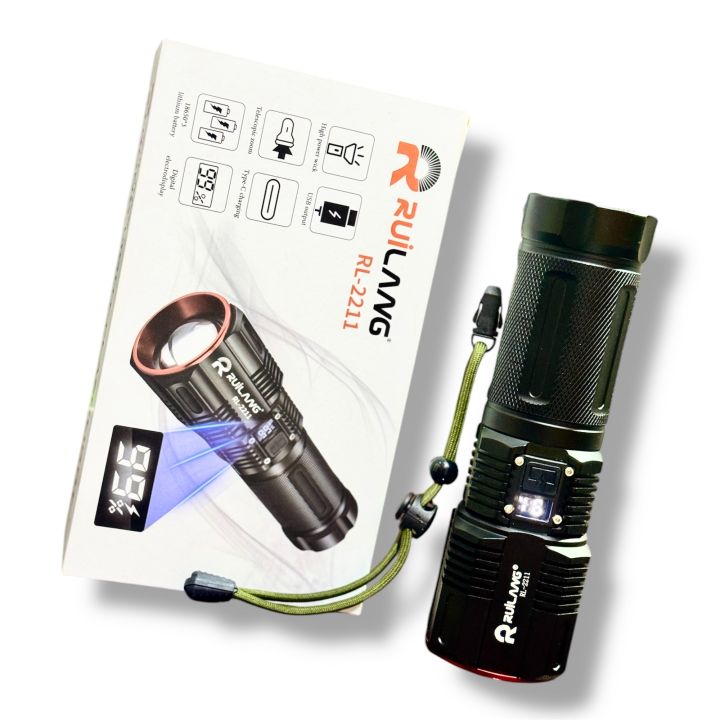 Super Bright Rechargeable LED Torch Digital Power Indicator, Telescopic Zoom, 1.2 KM Range, Power Bank Supported- 8800 mAh