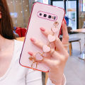 For Samsung Galaxy S10 Plus Back Cover with Love Heart Chain Wrist Strap Fashion Bracelet Shiny Plating Bumper Protective Case Silicone Shockproof Mobile Phone Cases. 