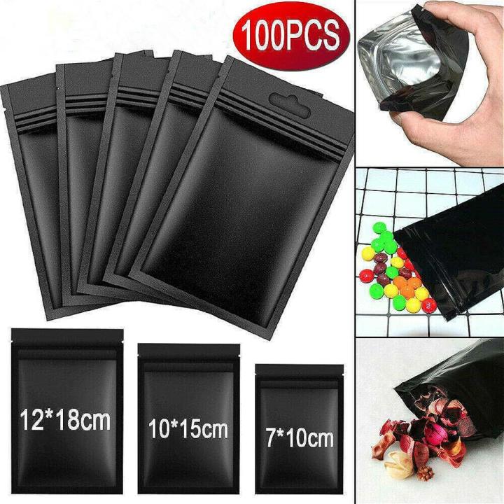 100x Zip Bag Black Aluminum Mylar Foil Pouch Heat Sealer Food Storage Bag Package