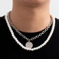 Ins Punk Hiphop Cuban Thick Chain Choker Necklace Sets For Men Vintage Pearl Necklaces Carved Coin Pendant Jewelry. 