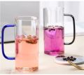 Techmanistan Set of 6 - Glass Cups with Multicolor Handles - 330ml, Glass Coffee Mug, Glass Coffee Mugs with Handle, Beverage Mugs, Drinking Glass, Crystal Clear Transparent Tea Cup Mug. 