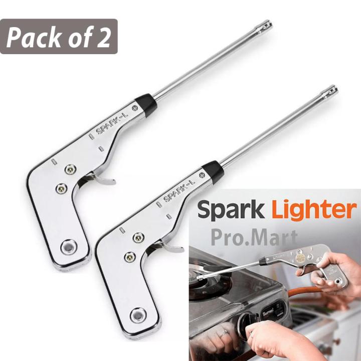 Pack Of 2 - Gas Stove Lighter Silver-  Stainless Steel Electronic Spark Gas Stove Ignition Lighter