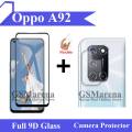Oppo A92 Full Black 9D Tempered Glass Edge to Edge Full Glue Screen Protector + Back Camera 9H Gorilla Flexible Protector For A92. 