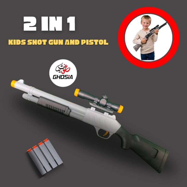 2 in 1 Kids ShotGunz Toy For Kids Soft Gunz Toy Nerf Blaster With Aim Boards & Soft Darts - 1624