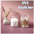 Two-Layer Acrylic Organizer Transparent Round  Storage Box CottonBud Cotton Bud Puff & Pad Box Cosmetics Holder. 