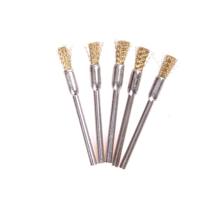 5pcs 3mm*5mm Shank Polishing Brass Wire Wheel Brushes Rotary Cleaning Tools Podazz