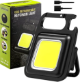 Led Key chain light Cob Steel Keychain Flashlights 800 Lumens Rechargeable Waterproof Portable Led Small Flashlights 4 Modes Mini Working Lights with Collapsible Bracket and Strong Magnet. 