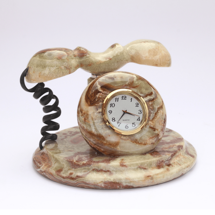 Multi Green Onyx Antique Telephone Set with Clock Decorative Home Accent
