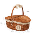 Picnic Basket Handmade Camping Wicker Picnic Basket Shopping Storage Basket with Lid and Wooden Handle. 