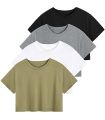 Pack Of 4 Summer Plan Crop Top Round Neck Half Sleeves Casual Plan Cotton Crop T Shirt For Girls Women And Ladies. 