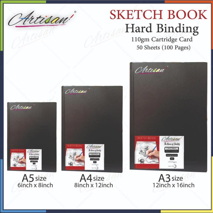 Artisan - Hard Binding Sketch Book, 100pages, size: A5, A4 & A3, Cartridge Paper 110grams, Sketching Book artist quality textured