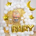 75Pcs Golden Baby Decoration Combo Moon & Star Foil Balloon White Latex Balloon With Baby Letter- Boy Shape Foil Balloon Set For Welcome Home Baby Shower Birthday Party Decoration.. 