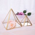 Glass Jewelry Box Golden Geometric Decorative Box Geometric Glass Pyramid Ring Holders for Wedding Birthday Gift S. 