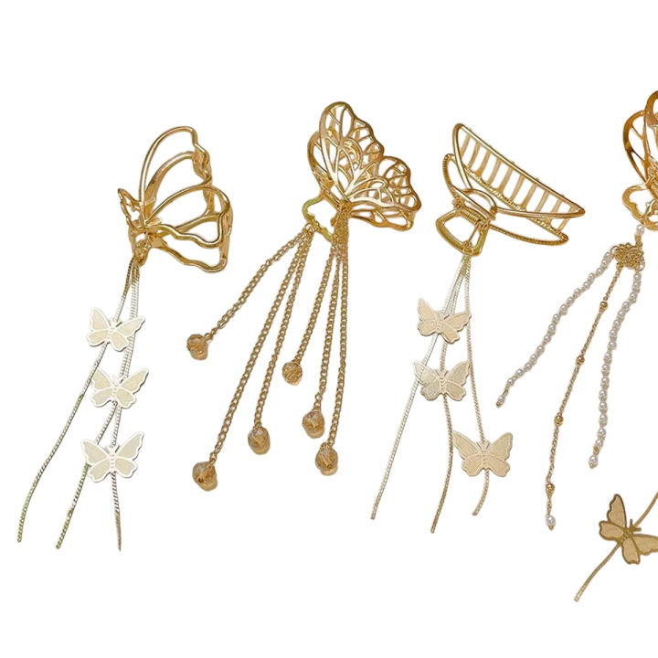 Butterfly Hair Clips Claw with Metal Chain Tassel Vintage Long Pendant Dangle Hair Clips for Women Girl Fashion Hair Accessories