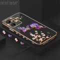 Hontinga for Redmi 13C Xiaomi Poco C65 Back Cover With Free Strap Luxury 6D Plating Pretty butterfly Side Pattern Case Soft Silicone Square Mobile Cover. 