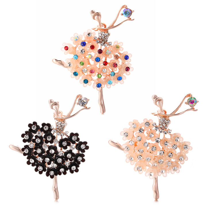 Lovely ballet dancer in blue crystal brooch pin