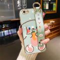 chenyyka For iPhone 6 Plus Case With Wristband New Design Square Edge Phone Case Cute Line Rabbit Pattern Shockproof Plating Silicone Casing Full Cover SoftCase Protection Cases Girl Women. 