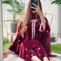 BBA | Stitched Shaneel Embroidery Pocket 2 Piece Dress For Women's Fashion. 