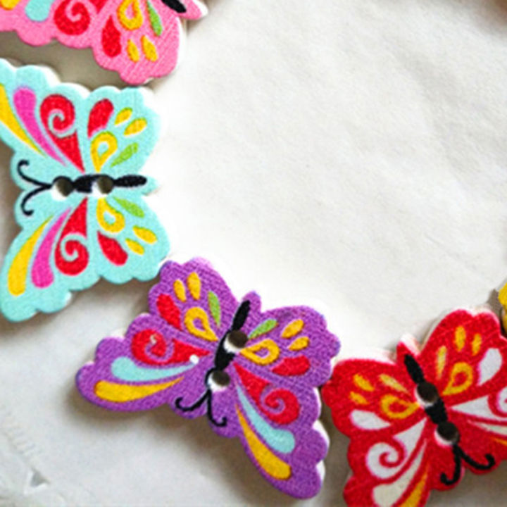 50%20Pcs%202%20Holes%20Colorful%20Butterfly%20Shape%20Wooden%20Buttons%20Clothes%20Sewing%20DIY%20Decor%20-%20Image%206