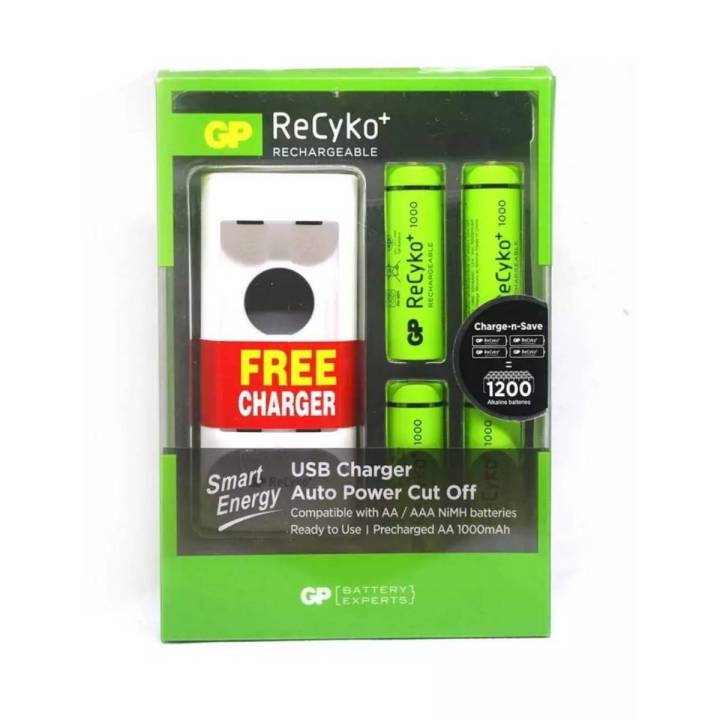 GP ReCyKo Rechargeable AA Cells with USB Charger (1000 mAh) (Pack of 4 Cells)