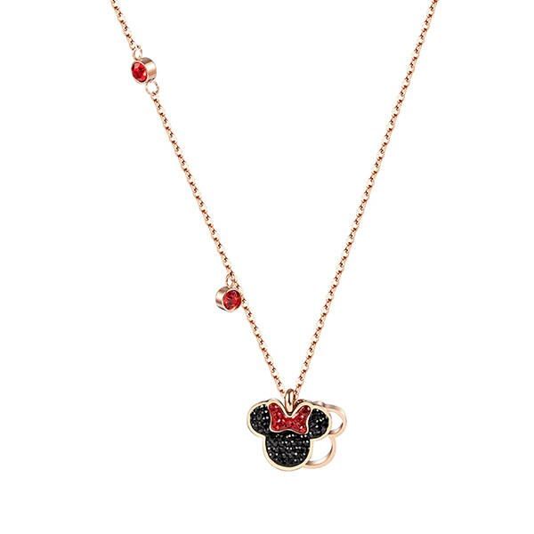 Mickey Minnie Mouse Pendant Necklace Titanium Steel Chain Inlaid CZ Crystal Fashion Trendy Women Jewelry Birthday Gift (GN001)