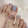 24pcs Simple French toe nails tips glitter diamond design press on toenails short full cover artificial foot nail with glue. 
