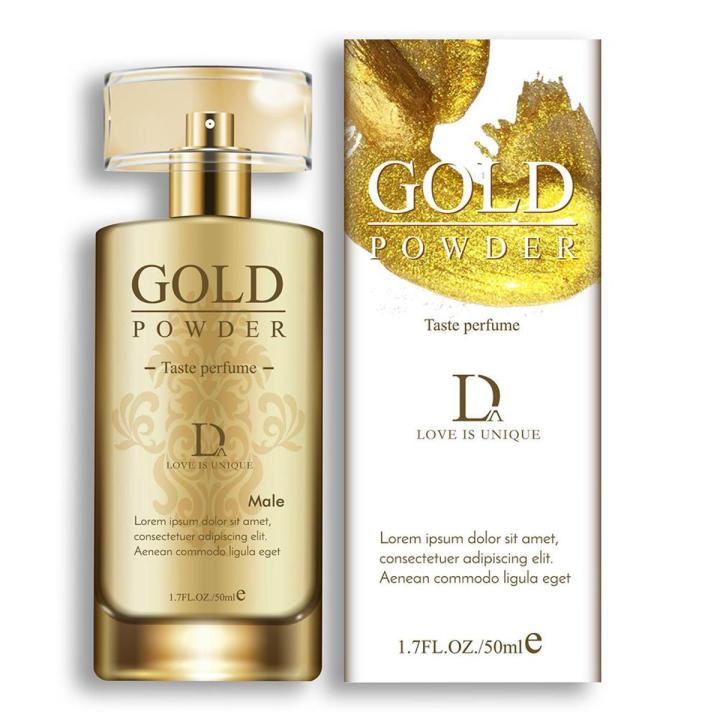 50ml/1 Bottle Charming Gold Powder Taste Perfume Flirt Cologne Deodorant Fragrance For Men Women Scent Romatic Water