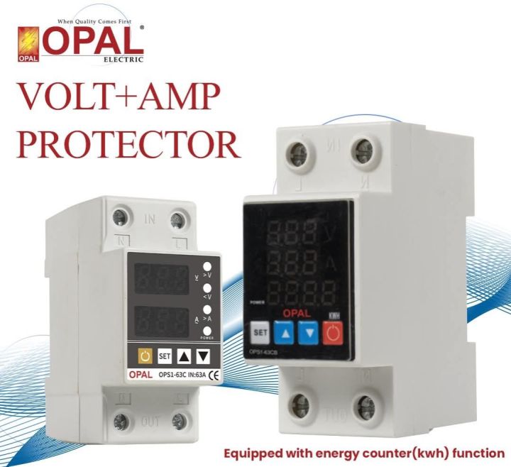 OPAL Volt + Amp Protector | 2P 63AMP with Energy Counter (kWh) - Sky Series  | voltage protector |  Available at Raza Traders Quality Redefined