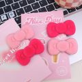 Headwear - For Girls Women - Fashion - Hair Ornaments - Sweet - Small Flocking Hairpins - Side Bangs Clip - Velvet Bowknot Hair Clips - Autumn Winter - Pink - Kawaii. 