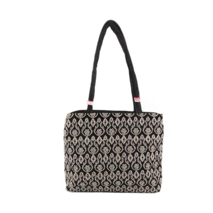 Women's Embroidery Handbag - Black