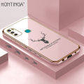 Hontinga for Infinix Hot 9 Play Back Cover Luxury 6D Plating Cartoon Lucky Deer Side Pattern Case Soft Silicone Square Phone Cases. 