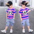 Boys Summer Clothing 2022 Kids Clothes Stripe Cotton T-shirt+Jeans Pant Boy Sets Infant Newborn Clothing 3 4 5 6 7 8 10 12 Years. 