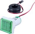 Square Digital AC Volt+Ampere Meter meter 50-500V | 0-100A LED Current Indicator Voltage Meter Mini Volt+Amp Tester Panel Light Green. 
