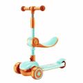 Two-in-one Children's Scooter Can Sit And Ride Foldable 3 Wheel Scooter for Kids Ages 3-12, Adjustable Height Kids Scooter with Light-up Wheels and Non-Slip Deck, Flexible and Foldable Scooter Removable Seat, Outdoor Activities For Boys Girls Green. |. 