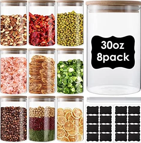 8%20Pack%20Glass%20Food%20Storage%20Containers%20Jars%20with%20Airtight%20Bamboo%20Lid,%201000ml%20Pantry%20Organization%20Jar%20for%20Spice,%20Tea,%20Flour%20&%20Sugar%20Container,%20Claplante%20Canister%20Set%20for%20Kitchen%20Counter%20-%20Image%205