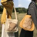 Fashion Women's Canvas Cute Bear Pattern Shoulder Bag Casual Cartoon Travel Messenger Bag Student School Bag Yellow. 