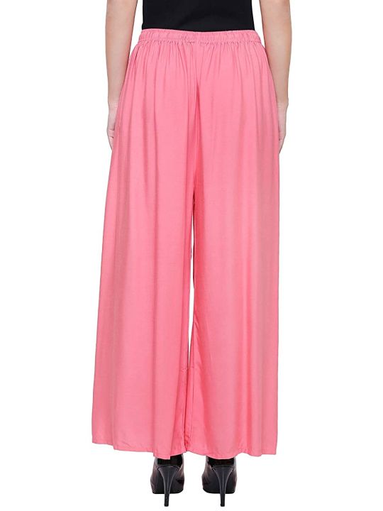 100% Pure & Soft Viscos Rayon Palazzo Trousers for Women Relaxed Bottom Adult Pajama Pants Viscose Palazzo Pants Regular Fit Flared Palazoo Pants Daily Use Stylish Plain Plazoo Trendz Cotton Viscose Loose Fit Flared Wide Leg Palazzo Plazo - (Free Size)