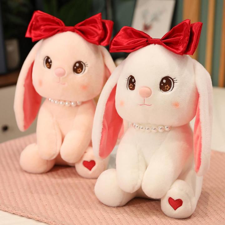 Cute Barbie doll with bow bunny rag doll plush toy bed doll birthday gift girl